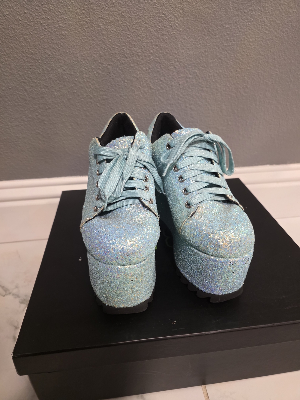 Dolls Kill Glitter Platform Sneakers - Light Blue - Picture 2 of 4